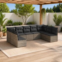 9-Piece Outdoor Furniture Set - Modular Grey Sofa