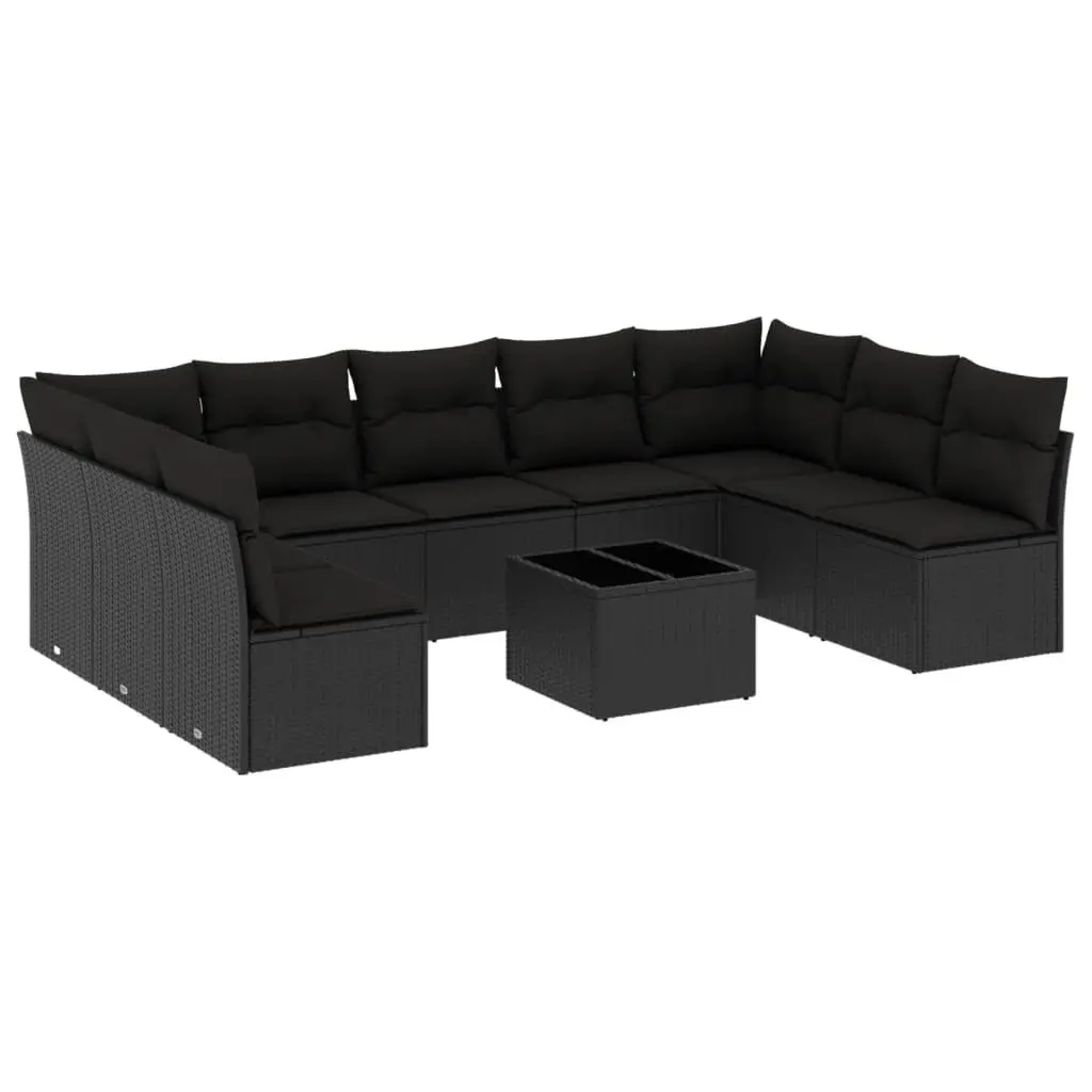 Garden Sofa Set 10 Piece Outdoor Furniture Black Poly Rattan Modular Patio