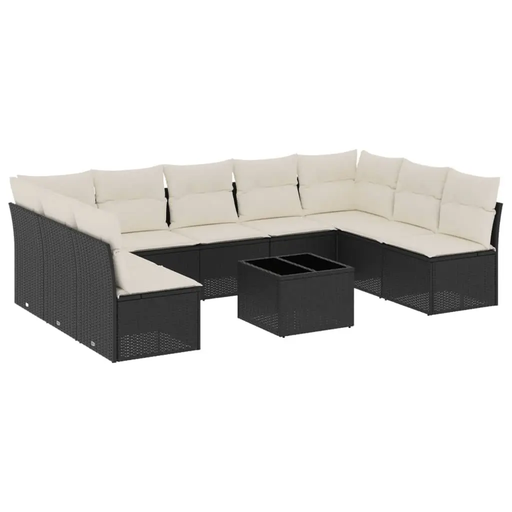 Garden Sofa Set 10 Piece Outdoor Furniture Black Poly Rattan Patio Modular