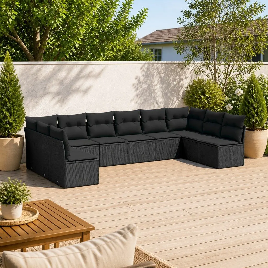 Garden Sofa Set 10 Piece Outdoor Furniture with Cushions Storage Black