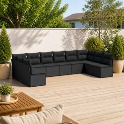 Garden Sofa Set 10 Piece Outdoor Furniture with Cushions Storage Black