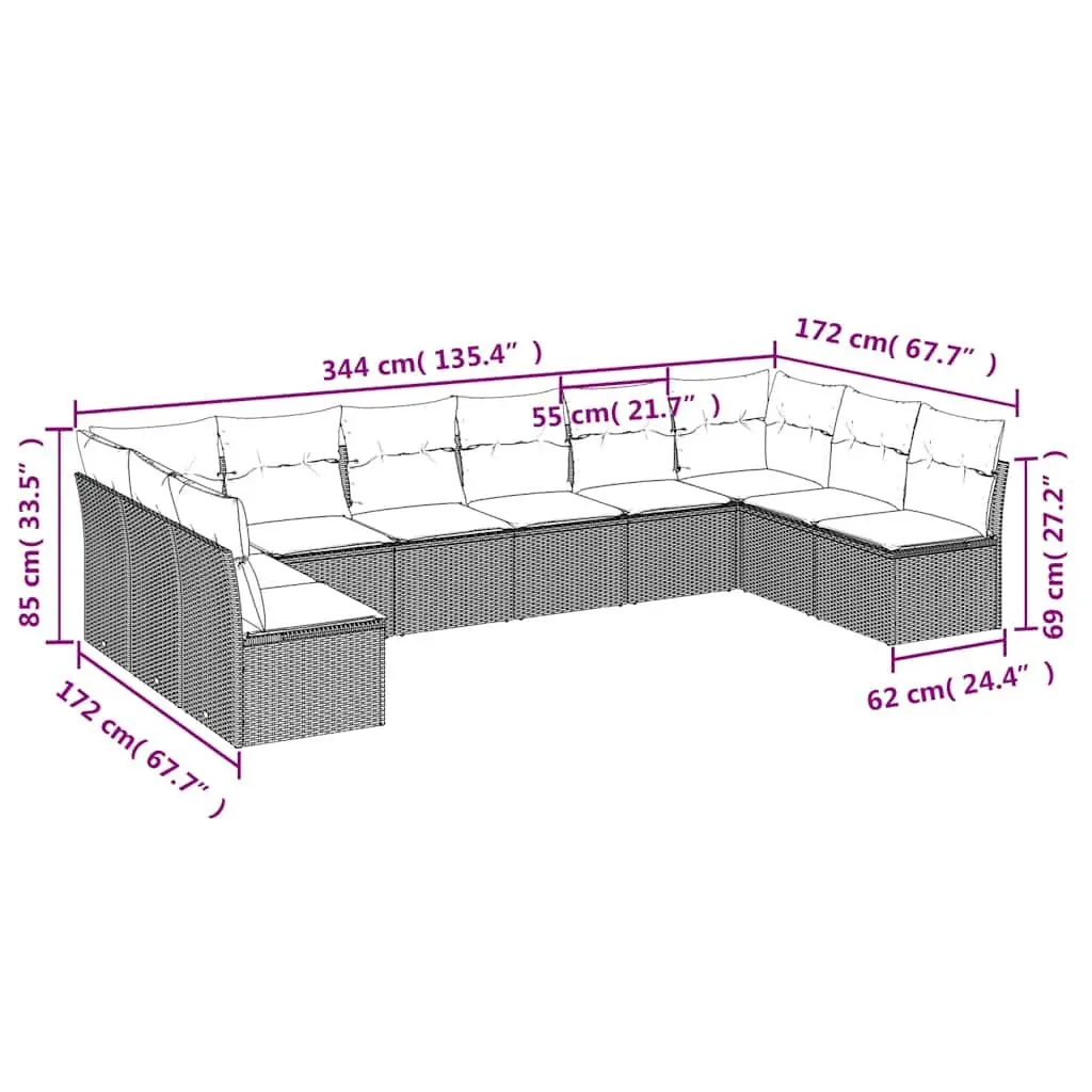 Garden Sofa Set 10 Piece Outdoor Furniture with Cushions Storage Black