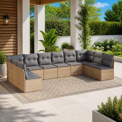 Concise 10-Piece Beige Garden Sofa Set