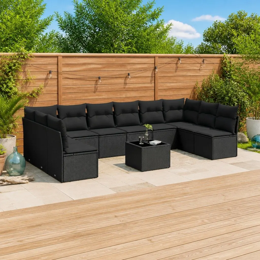 Garden Sofa Set Black 11 Piece Outdoor Furniture Patio Lounge Storage Function