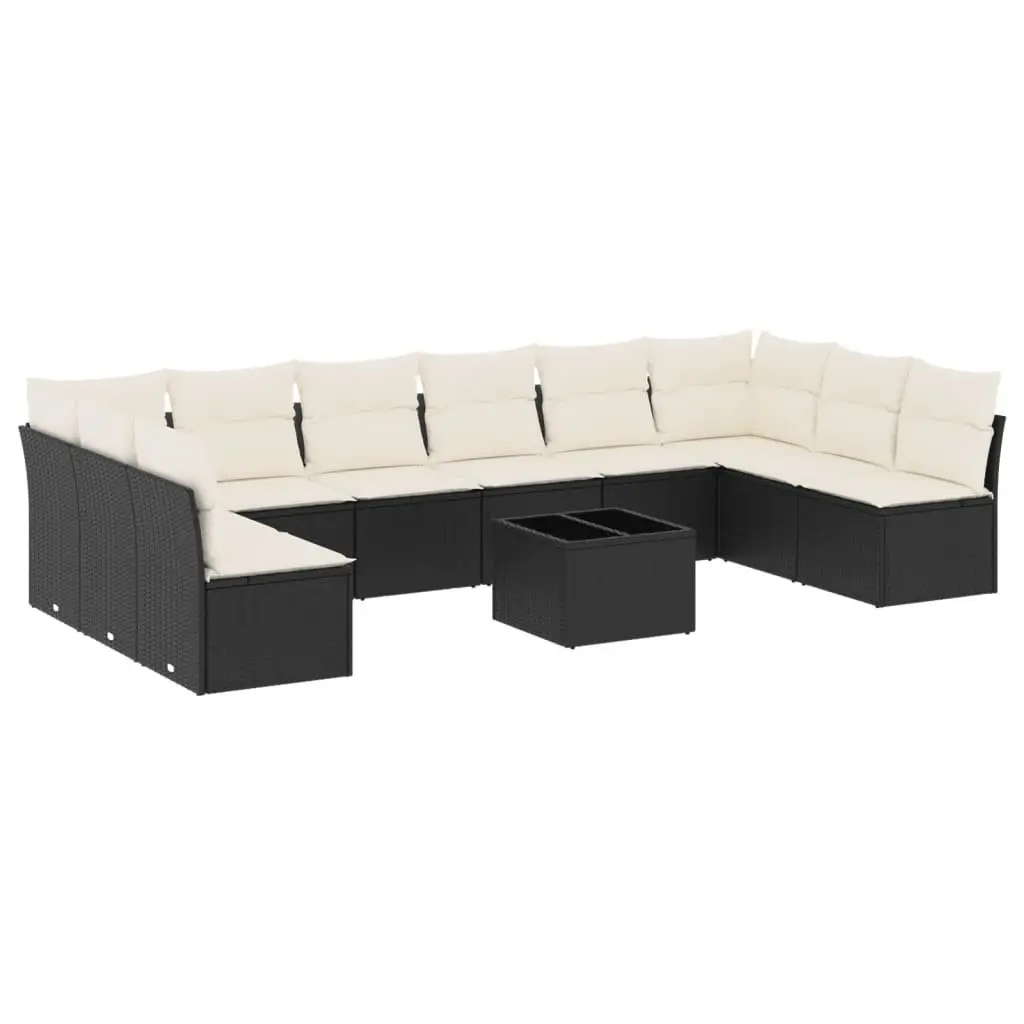 Garden Sofa Set 11 Piece Outdoor Furniture Black Poly Rattan Modular Patio