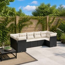 Garden Sofa Set 7 Piece Outdoor Furniture Black Poly Rattan Patio Lounge with