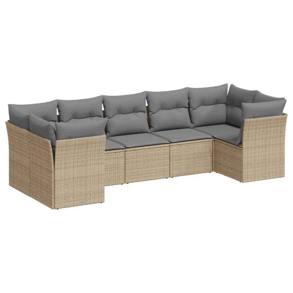 Garden Sofa Set 7 Piece Outdoor Furniture Beige Poly Rattan Patio Lounge Suite