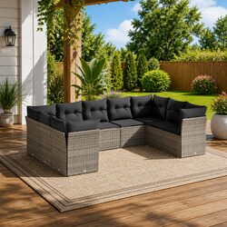 Compact Grey 9-Piece Garden Sofa Set with Storage