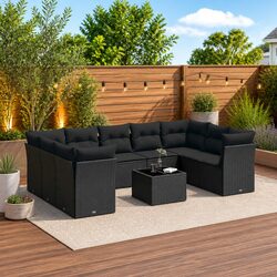 Garden Sofa Set 10 Piece Outdoor Furniture Black PE Rattan Patio Sectional with