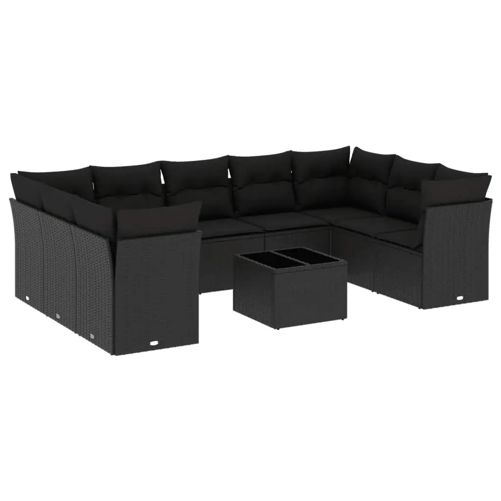 Garden Sofa Set 10 Piece Outdoor Furniture Black PE Rattan Patio Sectional with