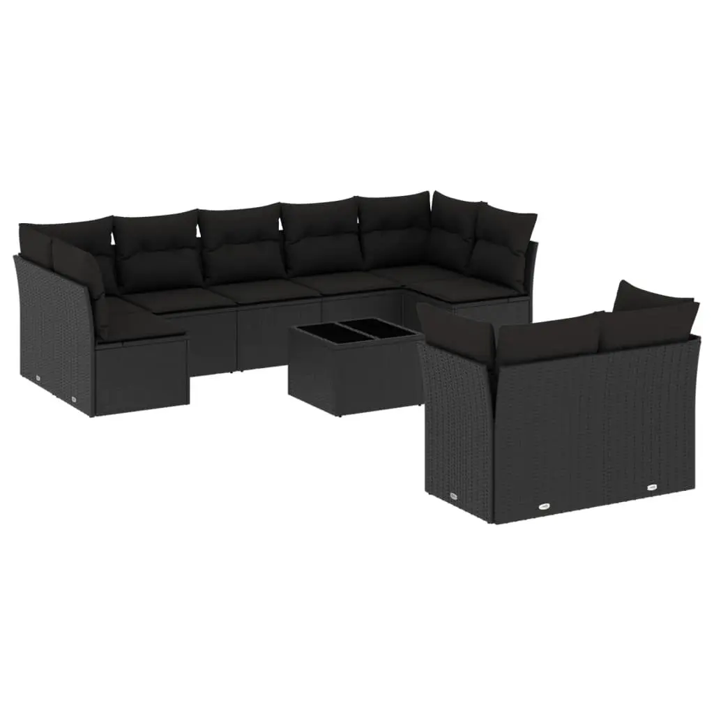 Garden Sofa Set 10 Piece Outdoor Furniture Black Poly Rattan Modular Patio
