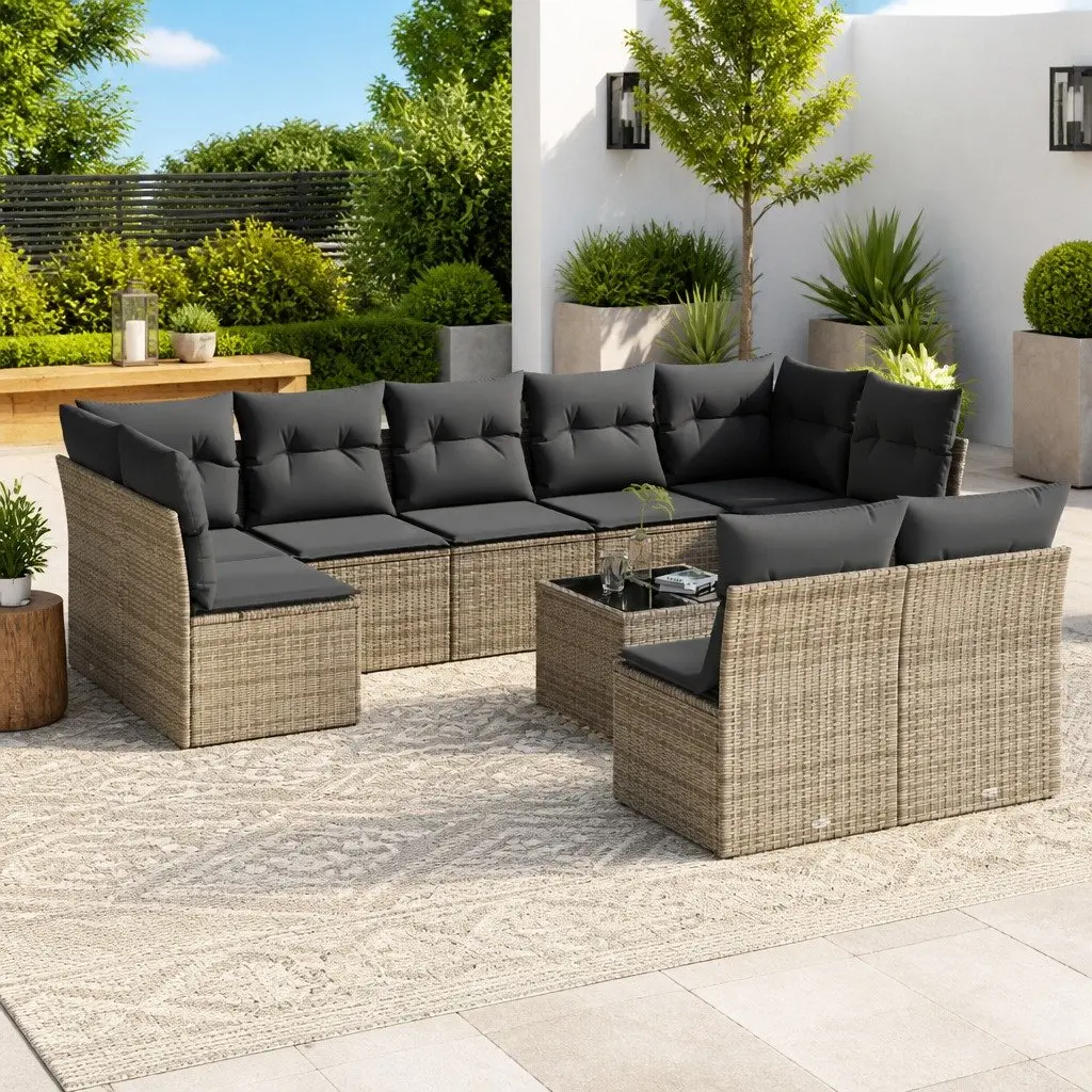 Garden Sofa Set 10 Piece Grey Outdoor Furniture Patio Rattan Modular with