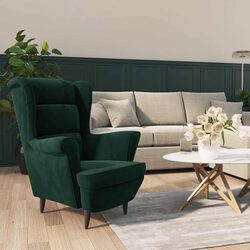 Elegant Green Velvet Armchair with Padded Backrest