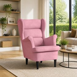 Armchair Pink Velvet Upholstered Living Room Sofa Chair Padded Backrest Seat