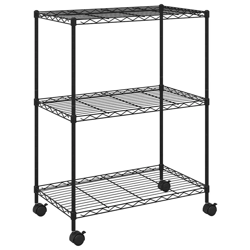 3-Tier Storage Rack Black 60x35x81cm Mobile Shelving Unit