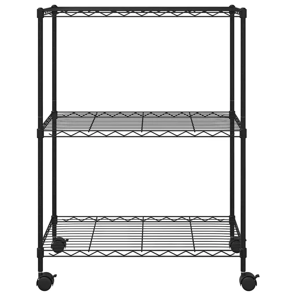 3-Tier Storage Rack Black 60x35x81cm Mobile Shelving Unit