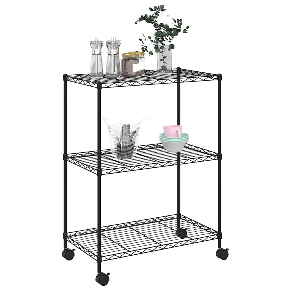 3-Tier Storage Rack Black 60x35x81cm Mobile Shelving Unit