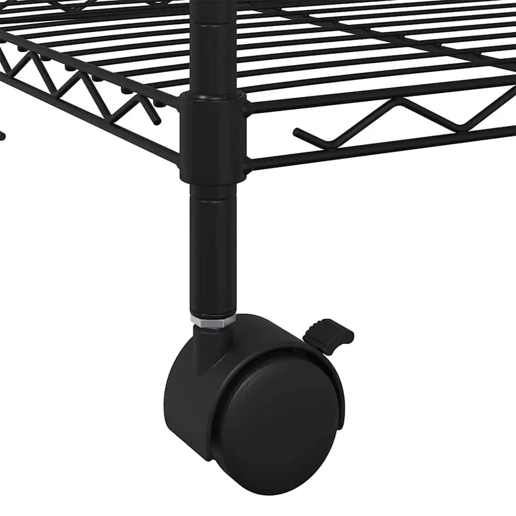 4-Tier Storage Shelf Black Iron Heavy Duty with Wheels