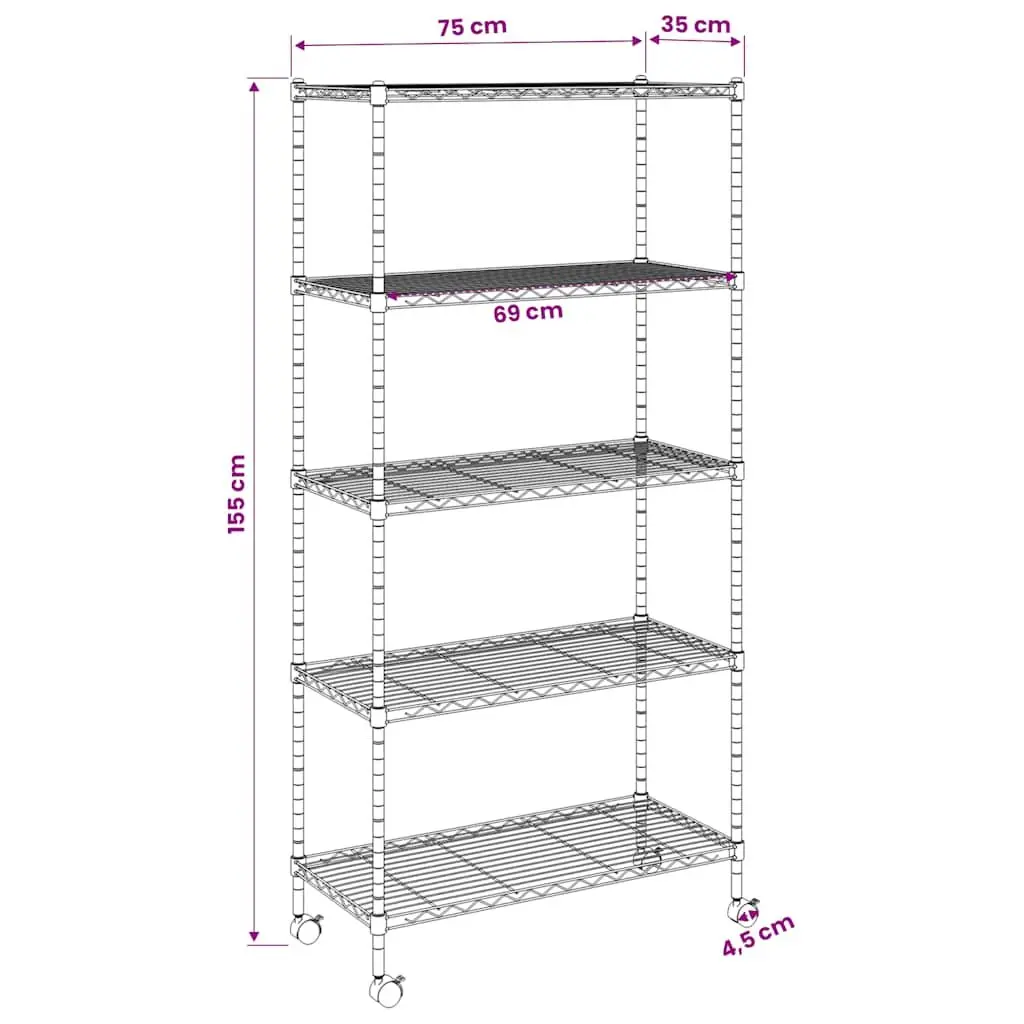 5-Tier Wire Storage Shelf on Wheels Industrial Organization Garage Kitchen