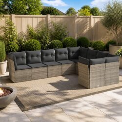 Garden Sofa Set 9 Piece Outdoor Furniture with Cushions Storage Patio Rattan