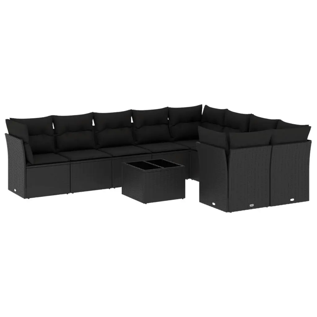 Garden Sofa Set 10 Piece Outdoor Furniture Black Poly Rattan Patio Sectional
