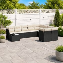 Garden Sofa Set 10 Piece Outdoor Furniture Black Poly Rattan Modular Patio
