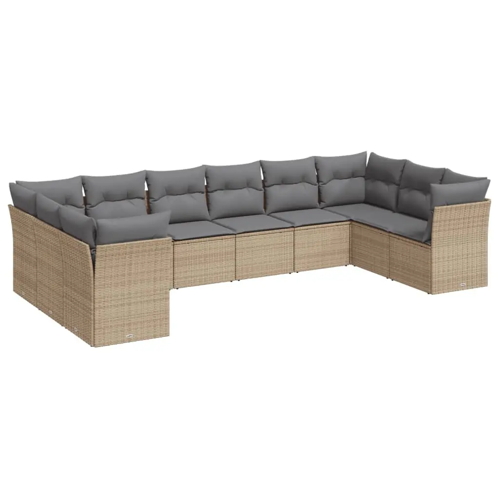 Garden Sofa Set 10 Piece Outdoor Furniture Beige Poly Rattan Patio Modular