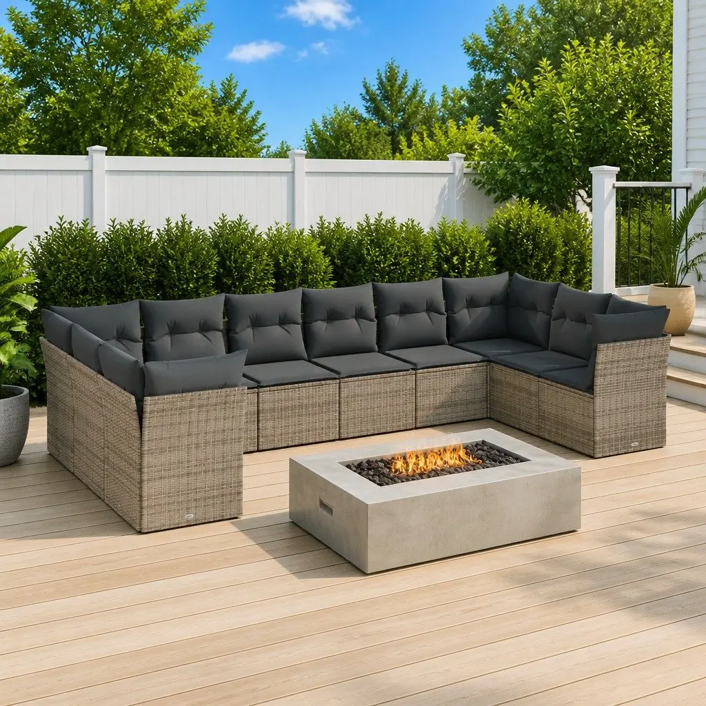 Garden Sofa Set 10 Piece Outdoor Furniture Grey Poly Rattan Patio Lounge Seating