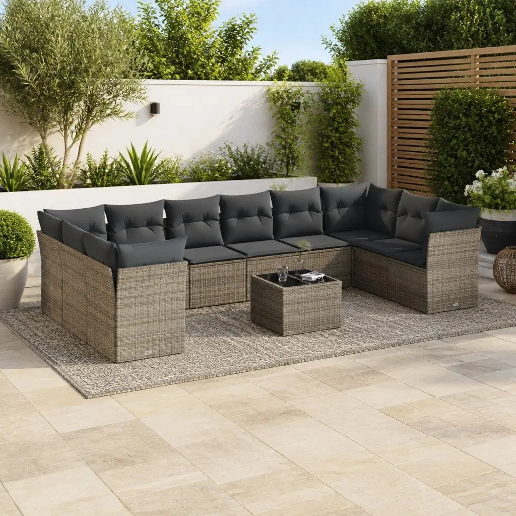 Garden Sofa Set 11 Piece Grey Outdoor Furniture Poly Rattan Patio Lounge with