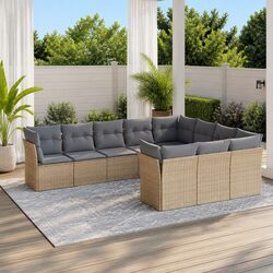 Garden Sofa Set 10 Piece Outdoor Furniture Patio Lounge Beige with Cushions