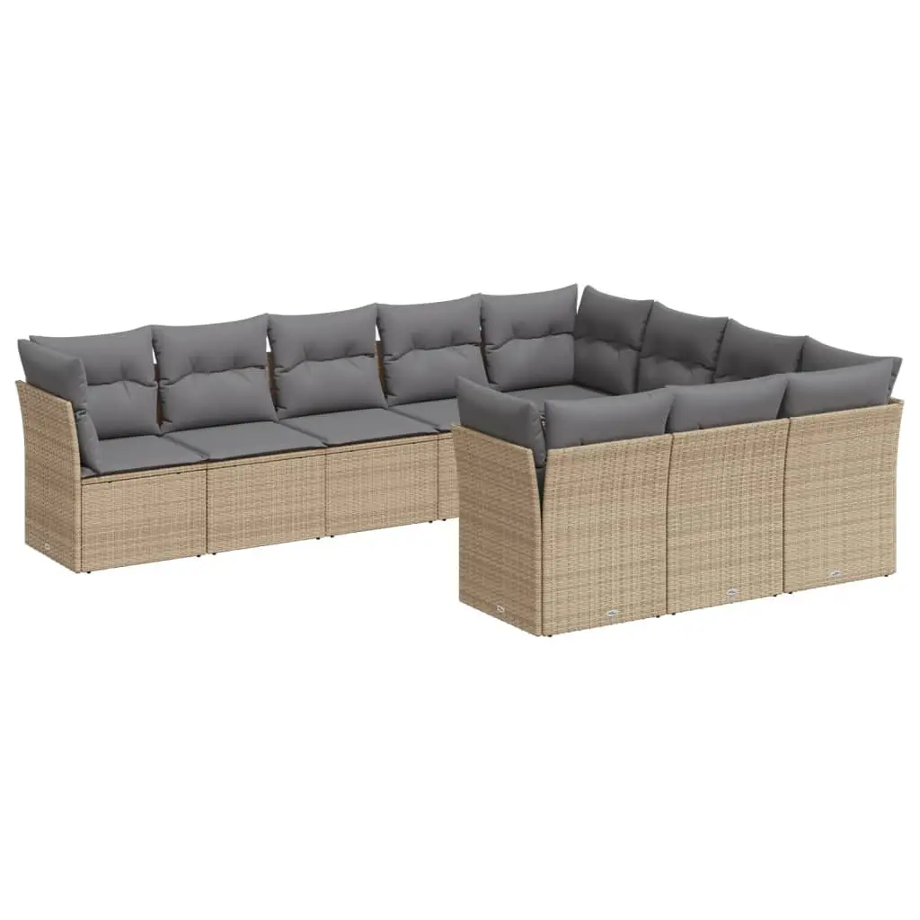 Garden Sofa Set 10 Piece Outdoor Furniture Patio Lounge Beige with Cushions