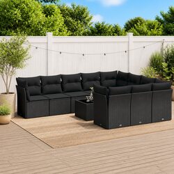 Concise 11 Piece Black Poly Rattan Sofa Set