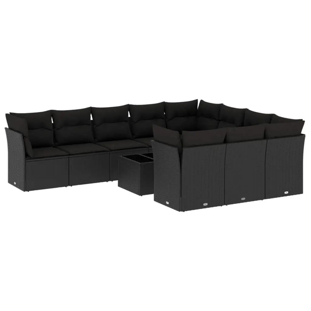 11 Piece Outdoor Garden Sofa Set Black PE Rattan Modular Furniture with Storage
