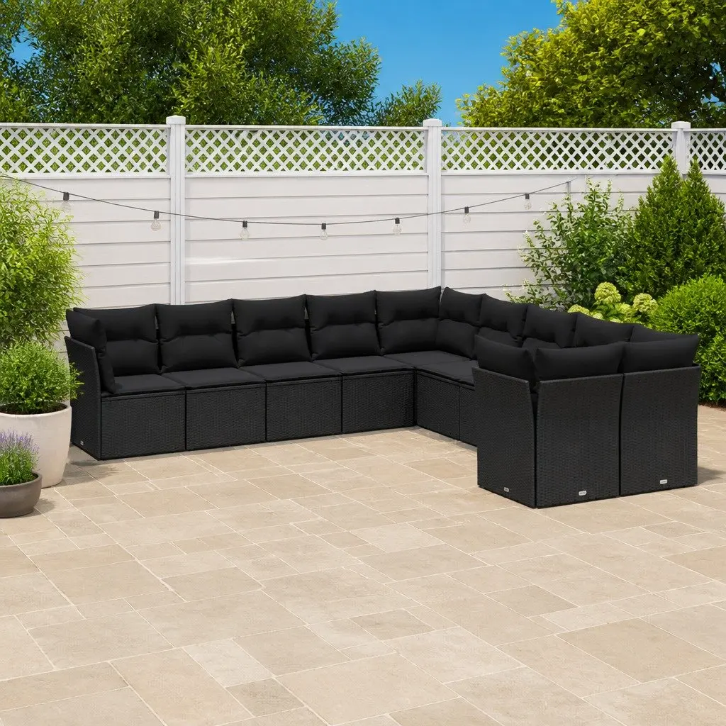 Garden Sofa Set 10 Piece Outdoor Furniture Black Poly Rattan Modular Patio