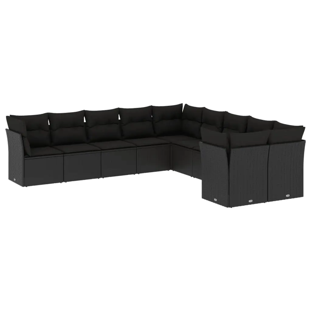 Garden Sofa Set 10 Piece Outdoor Furniture Black Poly Rattan Modular Patio