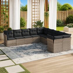 Garden Sofa Set 10 Piece Outdoor Furniture Patio Lounge Grey Poly Rattan Modular