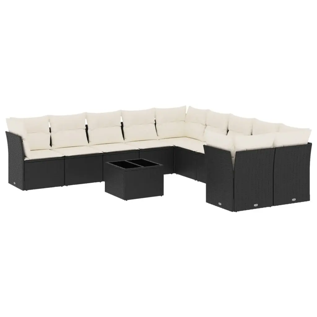 Outdoor Garden Sofa Set 11 Piece Black Poly Rattan Patio Furniture with Cushions
