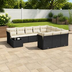 Garden Sofa Set 11 Piece Outdoor Patio Furniture Black Poly Rattan with Cushions