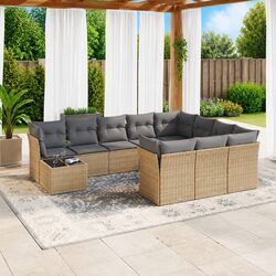 Garden Sofa Set 11 Piece Outdoor Furniture Patio Sectional Beige Poly Rattan