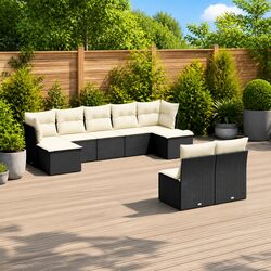 Garden Sofa Set 9 Piece Outdoor Furniture Patio Seating Black with Cushions