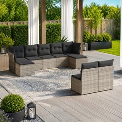 Outdoor Garden Sofa Set 9 Piece Grey Poly Rattan Furniture with Cushions Storage