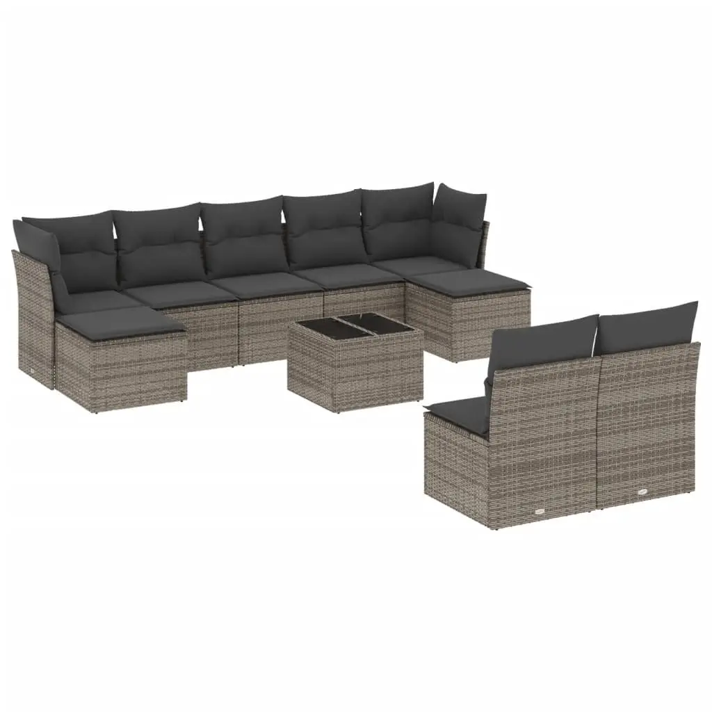 Garden Sofa Set 10 Piece Outdoor Furniture Grey Poly Rattan with Cushions