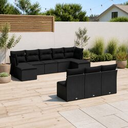 Garden Sofa Set 10 Piece Outdoor Furniture with Cushions Black Poly Rattan