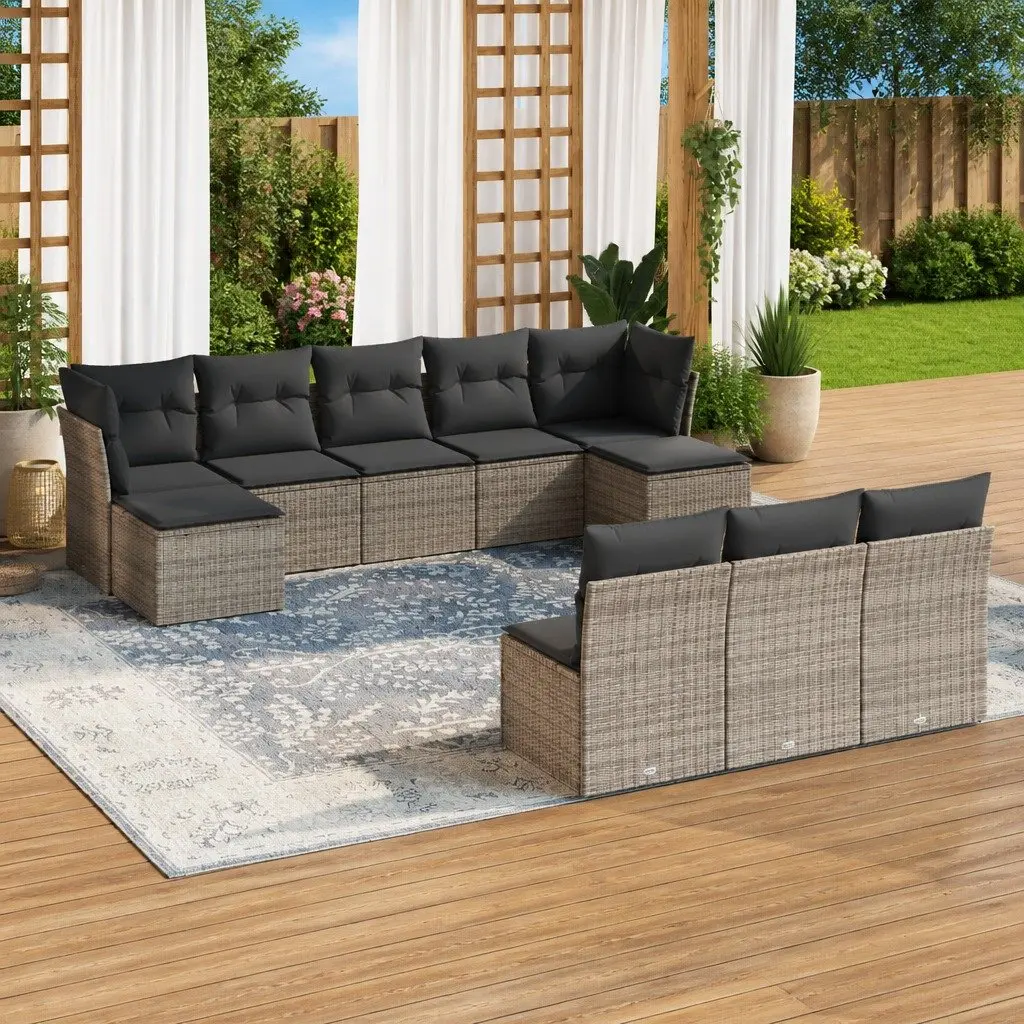 Garden Sofa Set 10 Piece Outdoor Furniture Grey Poly Rattan Modular Patio Lounge