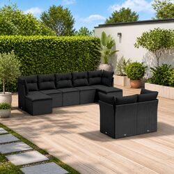 Garden Sofa Set 9 Piece Outdoor Patio Furniture Black Poly Rattan Modular with