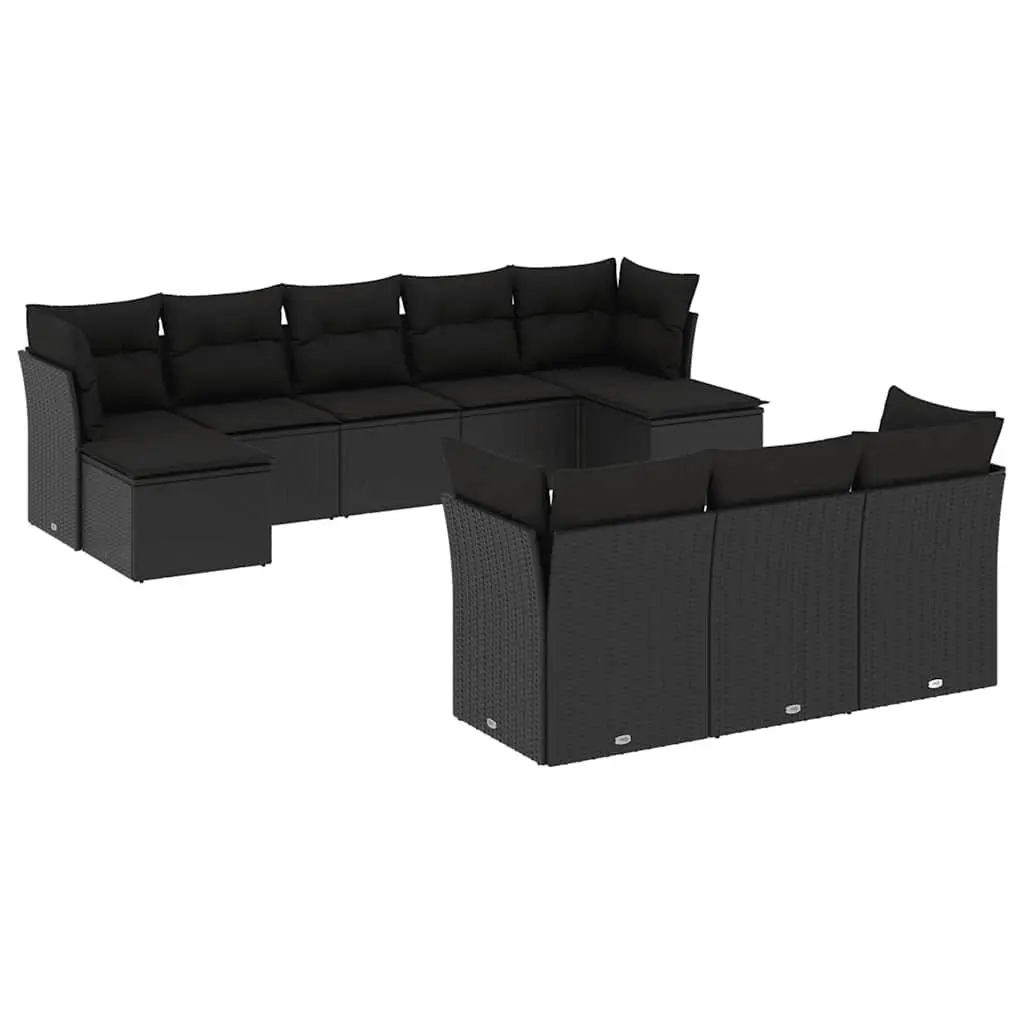 Garden Sofa Set 10 Piece Outdoor Furniture Black Poly Rattan Patio Lounge with