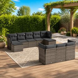 Garden Sofa Set 10 Piece Outdoor Furniture Grey Poly Rattan Modular Patio