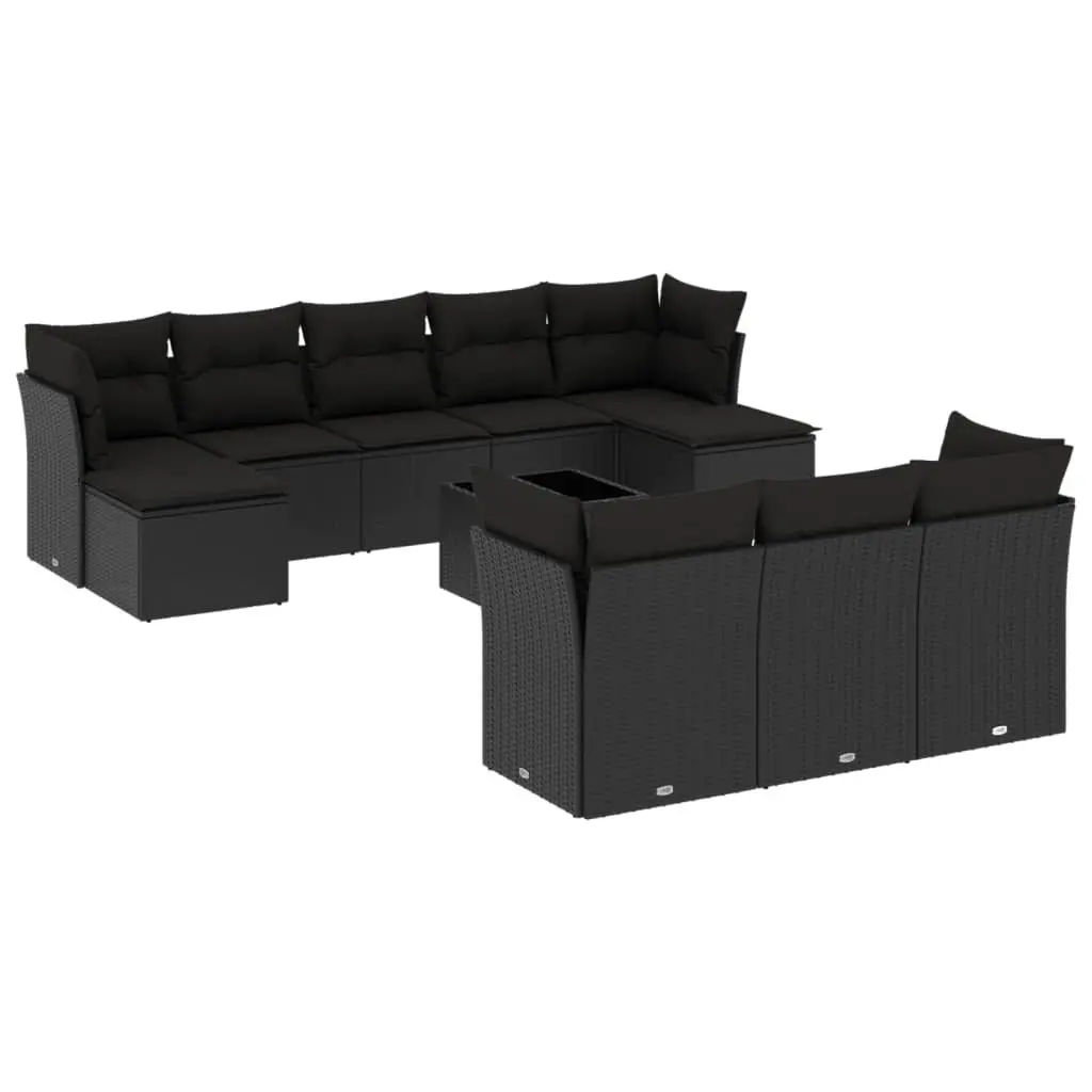 Garden Sofa Set 11 Piece Black Poly Rattan Outdoor Furniture Patio Cushions