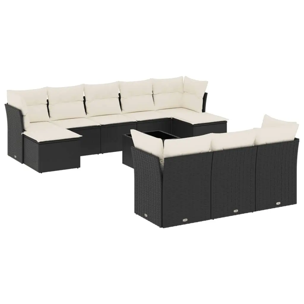 Garden Sofa Set 11 Piece Outdoor Furniture Black Poly Rattan Patio Sectional
