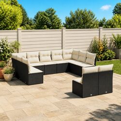 Garden Sofa Set 11 Piece Black Poly Rattan Outdoor Furniture Modular Patio
